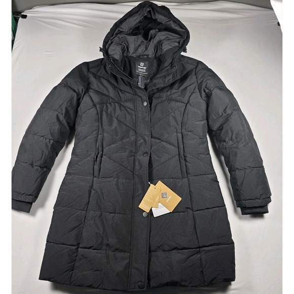 Wantdo Women Long Puffer Coat Large Black Hooded Quilted Winter